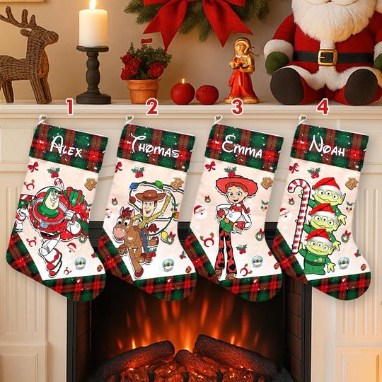Discover Personalize Disney Woody Buzz Lightyear Jessie Xmas Stocking, Toy Story Christmas Stockings, Toy Story Family Custom Name Stocking