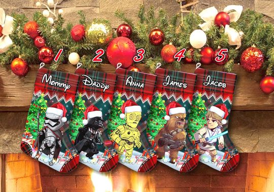 Discover Star Wars Characters Santa Hat Xmas Stocking, Star Wars Christmas Stockings, Universe Christmas Socks Home Decoration, Custom Name