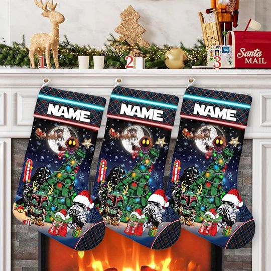 Star Wars Characters Xmas Stocking, Star Wars Christmas Stockings, Darth Boba Fett Stormtrooper Christmas Socks Home Decoration
