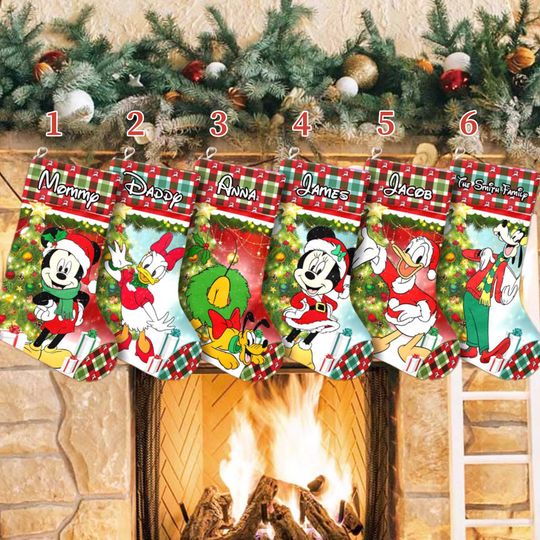 Discover Mickey And Friends Classic Xmas Stocking, Mickey Mouse Christmas Stockings, Mickey Christmas Socks Home Decoration, Custom Name Stocking