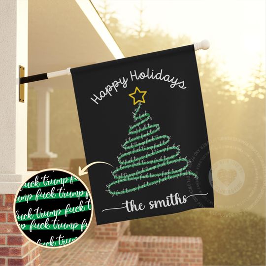 Discover Personalized Anti Trump Christmas Garden Flag | Funny Political Holiday Decor | Custom Family Name Yard Flag | Liberal Feminist Gift