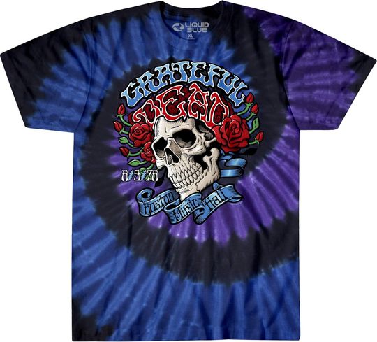 Liquid Blue Grateful Dead Boston Music Hall Spiral Tie-Dye Unisex T-Shirt