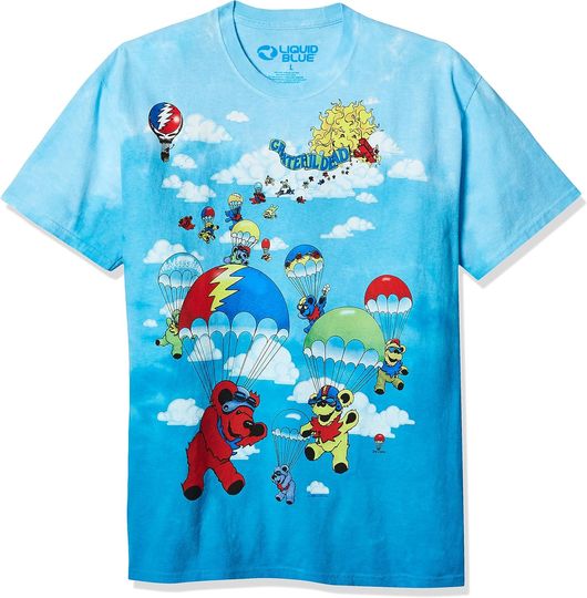Liquid Blue Men's Grateful Dead Bear Parachuting T-Shirt