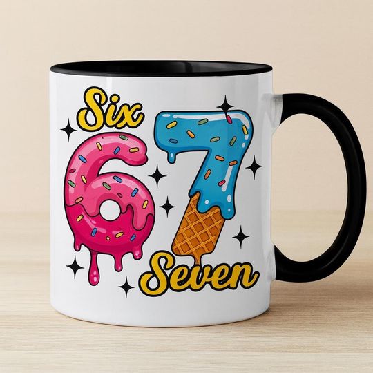 Discover Six Seven Ice Cream Drip Mug,Gift For Teen, Funny Teen Girl Gift, Grandkid Gift, Gen Alpha Humor, 67 Meme