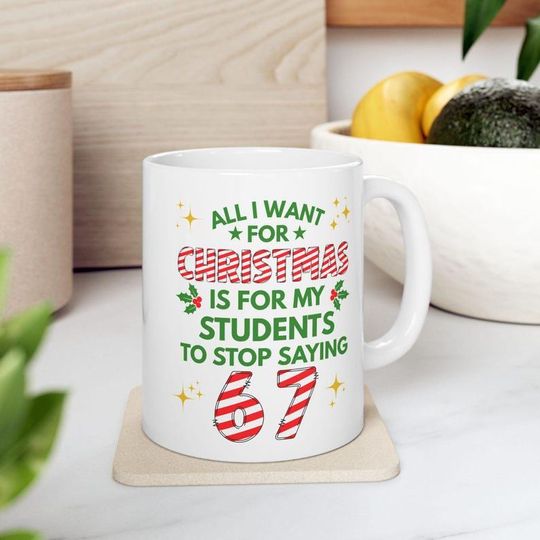 Discover 6 7 Teacher Mug, Funny Gen Z Meme Christmas Gift for Teacher, Principal Cup 67 Humor School Staff, Funny Teacher Gift, Educator XMas Present