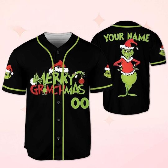 Discover Personalized Grinnch Baseball Jersey Shirt, Funny Christmas Baseball Jersey, Holiday Whoviille Grinnch Outfit, Christmas Party Wear