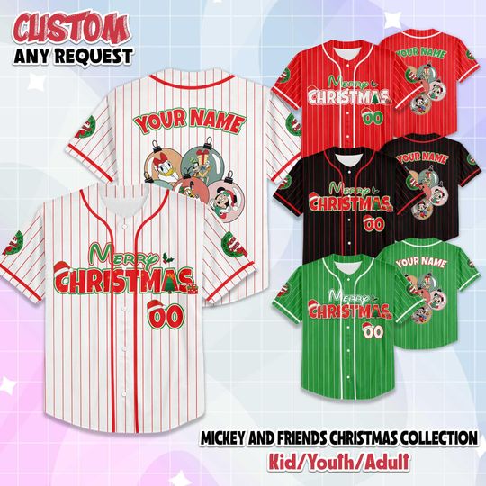 Discover Custom Disney Mickey and friends Christmas Baseball Jerseys, Disneyland Kid Youth Adult Christmas Jersey, Mickey And Friends Xmas Jersey