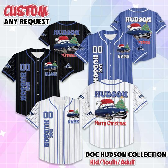 Discover Personalized Doc Hudson Christmas Baseball Jersey, Custom Disney Doc Hudson Jersey, Family Matching Outfit, Birthday Gift Idea