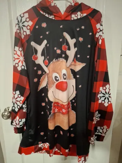 Discover Ugly Christmas Hoodie Reindeer Print Xmas Pullover Sz 3XL Lightweight
