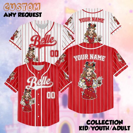 Discover Custom Disney Belle Princess Christmas Collection Baseball, Personalized Baseball Team Jersey, Gift for Christmas Fans Family
