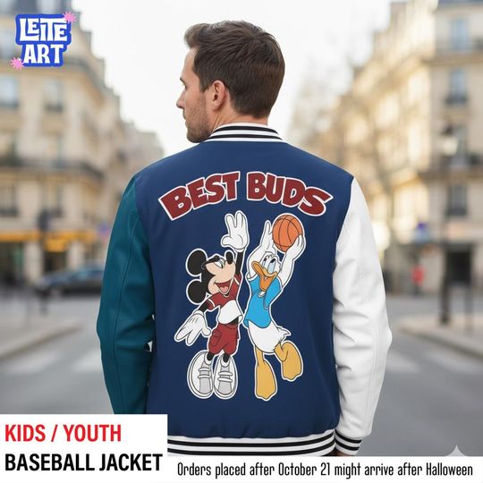 Discover Mickey and Donald Varsity Jacket, Disney Baseball Jacket for Friends, Disneyland Team Matching Outfit, Cute Birthday Gift Idea