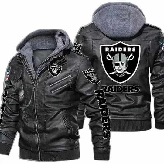 Men’s Retro FootBall Team Vintage Black Genuine Hooded Leather Bomber Jacket