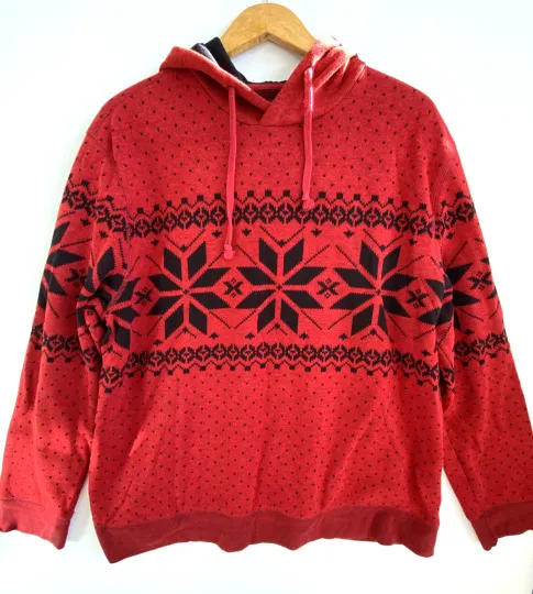 Discover EXPRESS Ugly Christmas Sweater Hoodie Sweatshirt Snowflakes/Poinsette Size XL