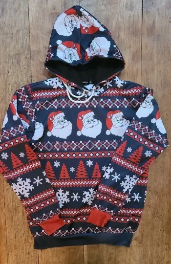 Discover Santa Claus Hoodie Ugly Christmas Sweatshirt Sz M Nordic Print