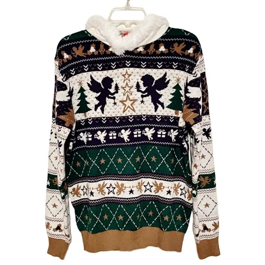 Discover Ugly Christmas Sweater Womens Funny Hoodie Angels Cherub Pullover Size Large