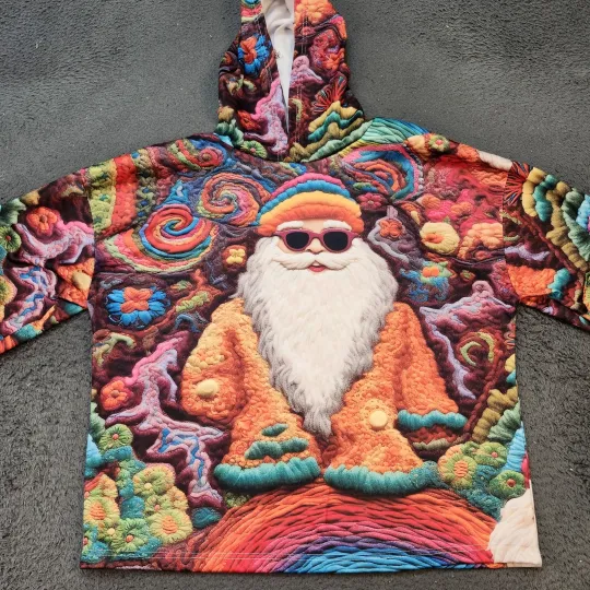 Discover Santa Claus Hoodie Mens 2XL Multicolor Psychedelic Pullover Christmas Graphic