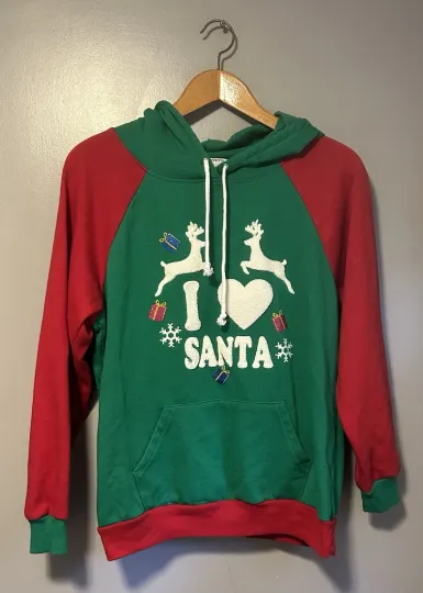 With Love Derek Large Ugly Reindeer Santa Christmas Hoodie Sweatshirt