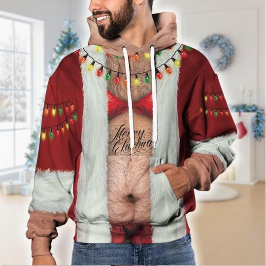 Discover Funny Ugly Fat Bikini Santa Hoodie, tees & sweatshirts - Sweaters for men, Christmas gifts for him, Christmas shirts for women