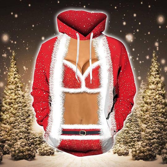 Discover Christmas Hoodie Funny Holiday Sweatshirt with Festive Costume Print and Cozy Winter Style for Parties, Gag Gift for Him Her Xmas Fun