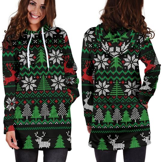 Discover Ugly Christmas Red Green Black Hoodie Dress, Christmas 2021