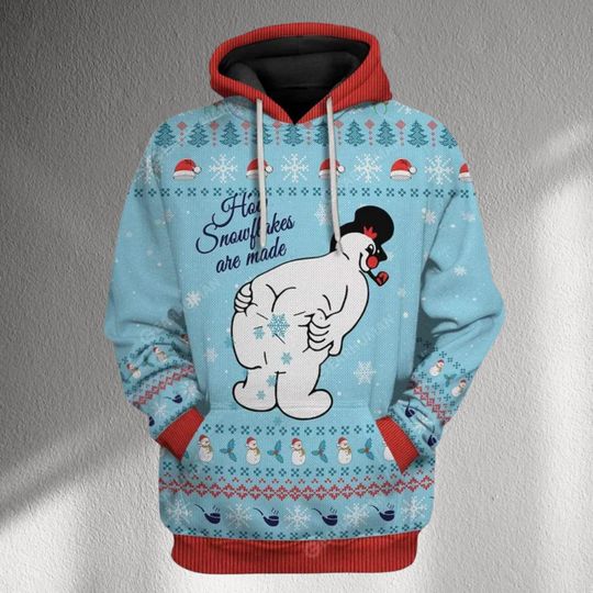 How Snowflakes Are Made Funny Snowman Butt Christmas Hoodie, Adult Humor Ugly Xmas Sweater Style Light Blue Unisex Holiday Gift Hoodie