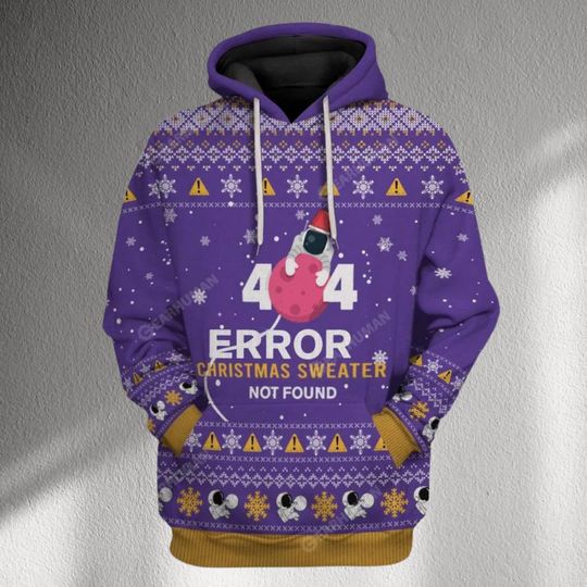 Discover 404 Error Christmas Hoodie Sweater Not Found Funny Geek Ugly Xmas Sweatshirt Purple Astronaut Santa Space Gamer Unisex Holiday Gift