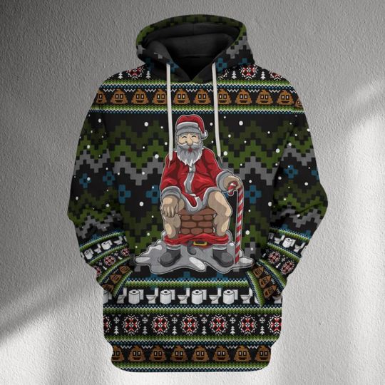 Discover Funny Santa Toilet Christmas Hoodie, Ugly Sweater Style Gag Gift, Unisex Holiday Pullover, Adult Humor Xmas Party Sweatshirt Hoodie