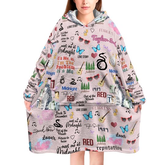 Christmas T.S Album One Sized Hoodie Blanket, Merry Swiftmas Sherpa Fleece Hoodie Blanket, Gift For Christmas