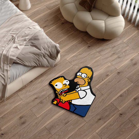 Homer & Bart Cashmere Rug, Funny Puffy Cartoon Carpet, Gift for Fans