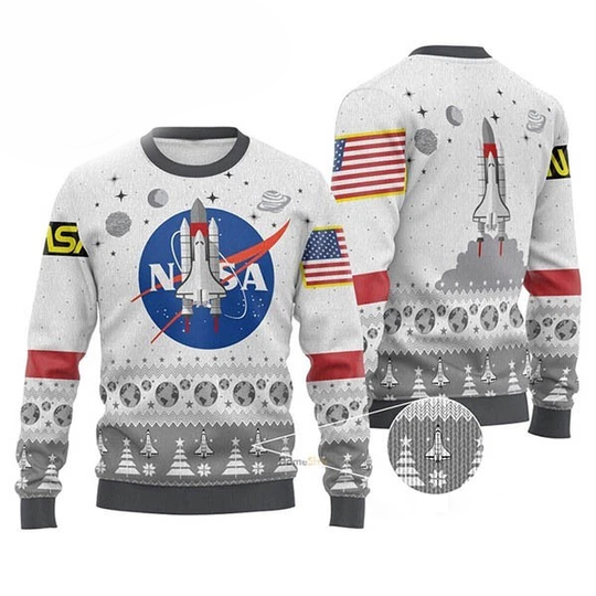 NASA American Flag Pattern Ugly Christmas Sweater