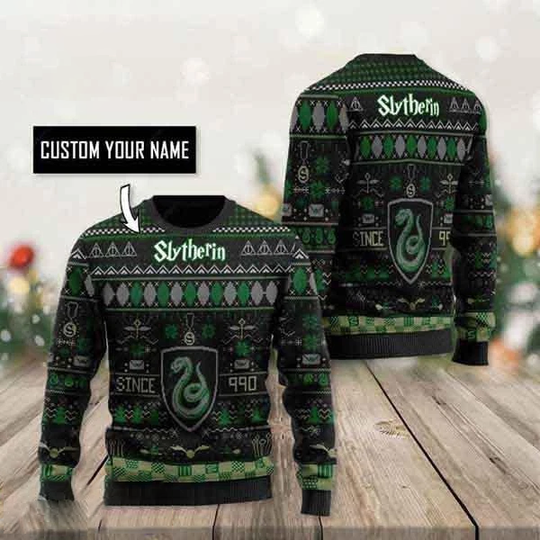 Custom Your Name Harry Potter Personalized Slytherin Ugly Christmas Sweater