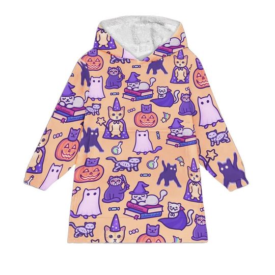 Discover Cute Halloween Spooky Cats Blanket Hoodie