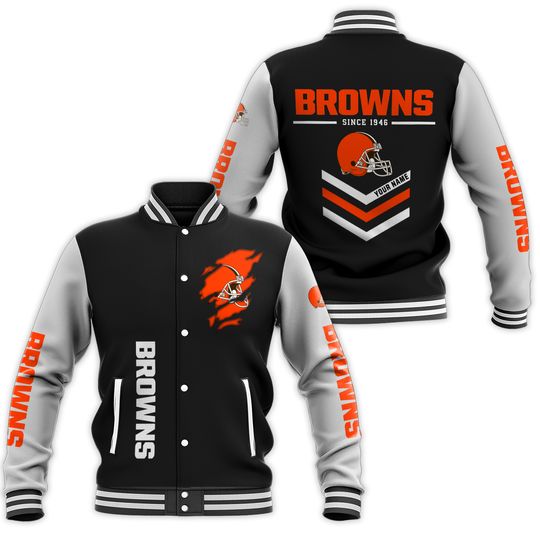 Cleveland Browns Football Team Personalized Varsity Baseball Jacket