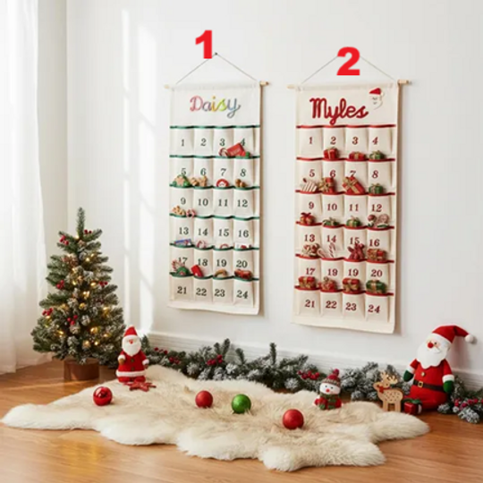 Personalized Christmas Advent Calendar, Printed Name Nursery Wall Hanging