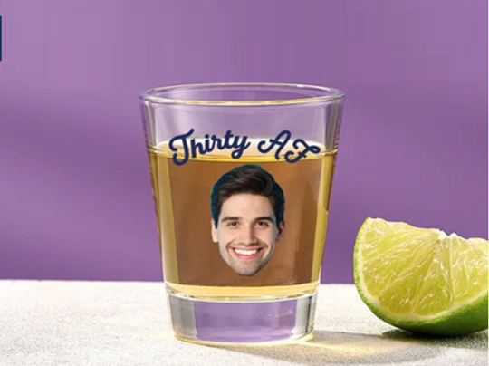 Funny 30th Birthday Shot Glass: Custom Photo Gift