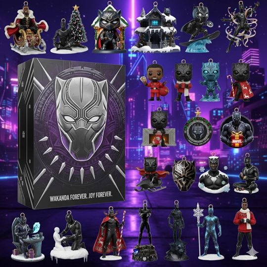 Discover Black Panther Advent Calendar 2025, 24 Marvel Superhero Ornaments Set, Wakanda Forever Christmas Gift, T'Challa Decor