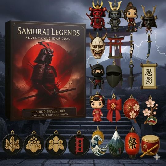 Discover Samurai Legends Advent Calendar 2025, 24 Japanese Culture Ornaments Set, Bushido Warrior Christmas Gift, Ninja Decor