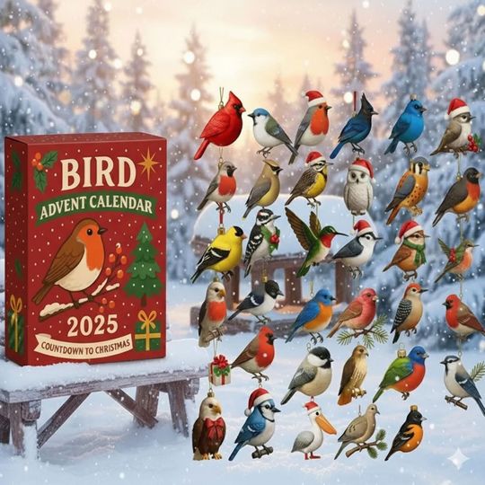 Discover 24 Bird Ornaments Collector Set, Festive Winter Bird Decorations, Hummingbird Owl Bluebird Figures, Nature Xmas Gift