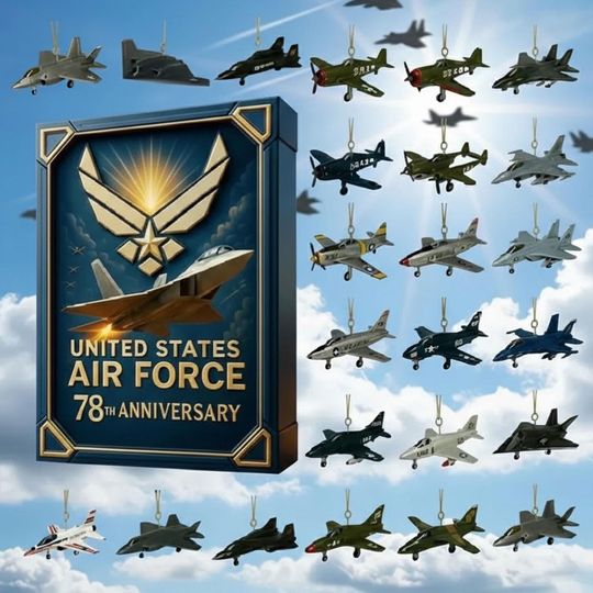 Discover 24 US Air Force Ornaments Set, Military Aircraft Christmas Decorations, Veteran Tribute Gift, Aviation Collector Models