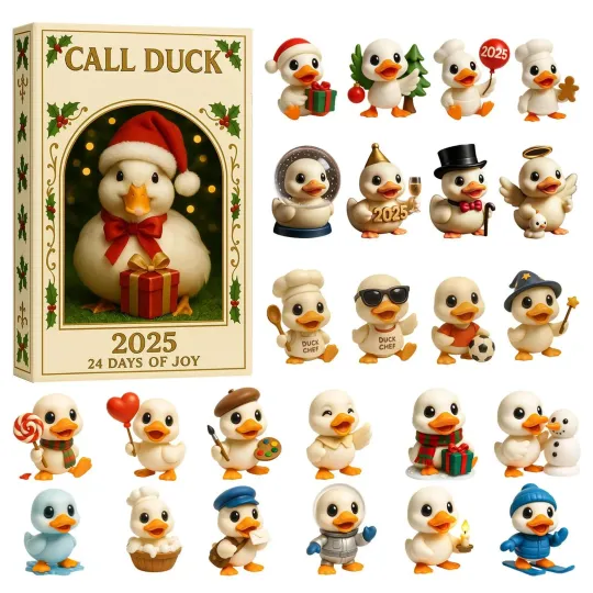 Advent Calendar 2025 Cute 2D Acrylic Duck 24 Days Hat Duck for Christmas Tree