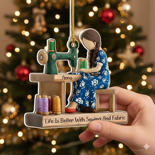 Discover Sewing Thread Christmas Ornament 2025 Personalized, Seamstress Sewing Machine Holiday Decor, Custom Quilter Christmas Tree Keepsake,