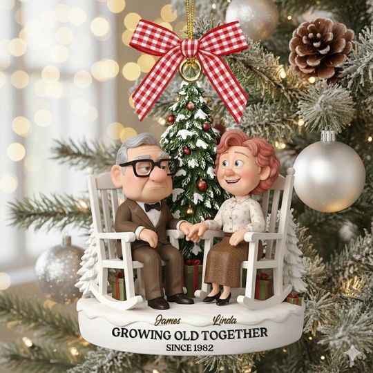 Discover Personalized Growing Old Together Acrylic Ornament, Custom Couple Name Ornament, Disney Up Inspired Gift, Anniversary Christmas Decor