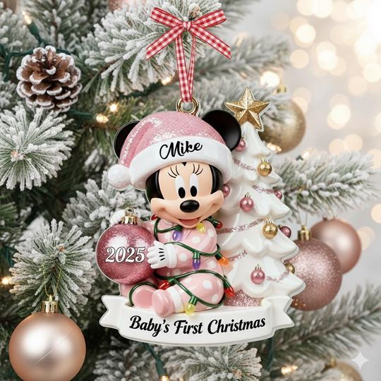 Discover FLAT ORNAMENT, Personalized Minnie Mouse Baby's First Christmas Acrylic Ornament