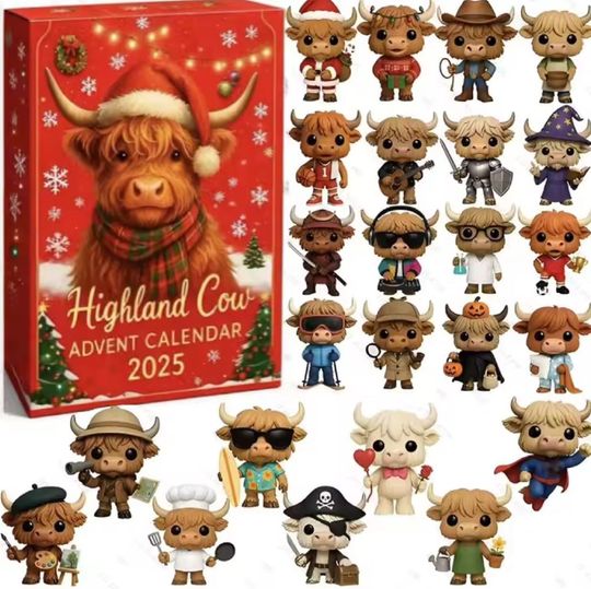 Discover Highland Cow Advent Calendar 2025 3D Highland Cow Ornaments 24 Days Christmas Countdown Calendar Christmas Advent Calendar Gift