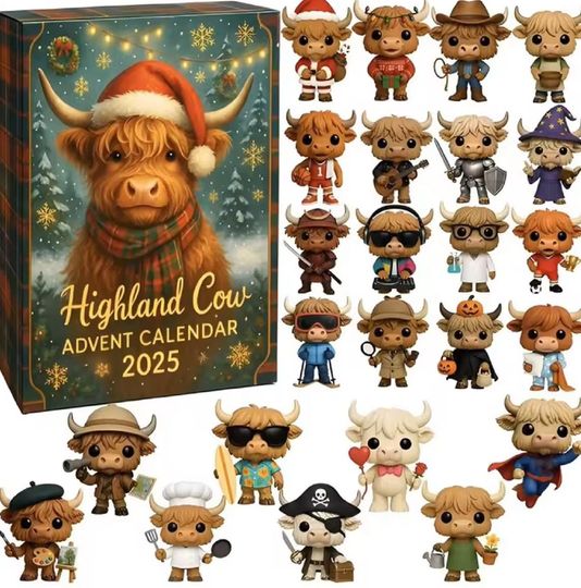 Discover Highland Cow Advent Calendar 2025 3D Highland Cow Ornaments 24 Days Christmas Countdown Calendar Christmas Advent Calendar Gift