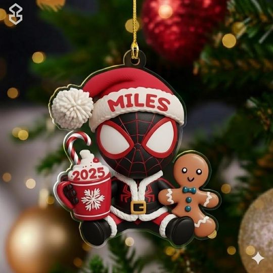 Personalized Miles Morales Christmas Ornament, Spidey And His Amazing Friends Ornament, Custom Spin Spidey Xmas Spiderman Hero Gift For Kid
