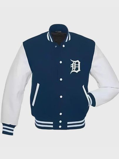 Men's Detroit Tigers Blue Wool and White Leather Vintage Varsity Jacket