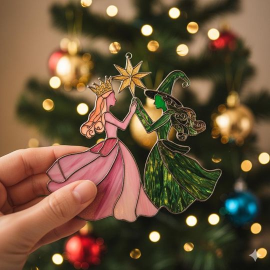 Elphaba and Glinda Ornament, Wicked Musical Decor, Witch 2025 Ornament, Wizard of Oz Gift, Fantasy Christmas Tree Decoration