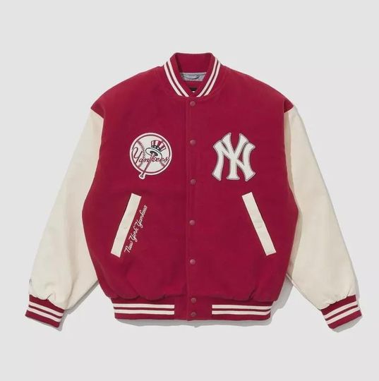 Discover Vintage New York Yankees Baseball Jacket Wool & Leather Bomber Jacket
