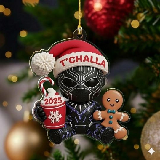 Personalized Black Panther Christmas Ornament, TChalla Ornament, Marvel Christmas Tree Decor, Marvel Wakanda, MCU Christmas Gift
